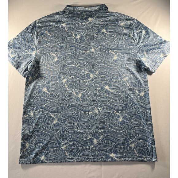 Laguna Swim Men’s XL Blue White Floral Polo Shirt Stretch Casual Surf Style - Picture 6 of 9